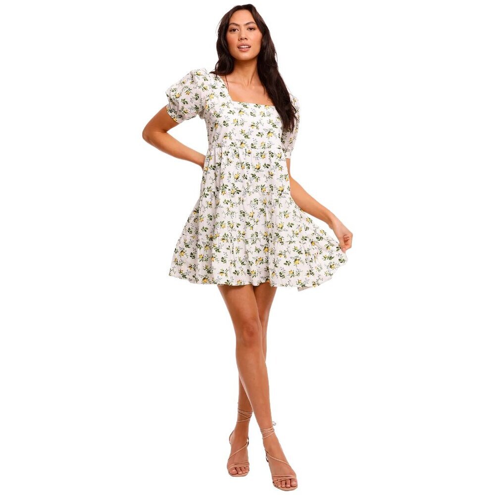 Faithfull The Brand Eladora Mini Dress Floral Cottagecore Puff Sleeve Size S